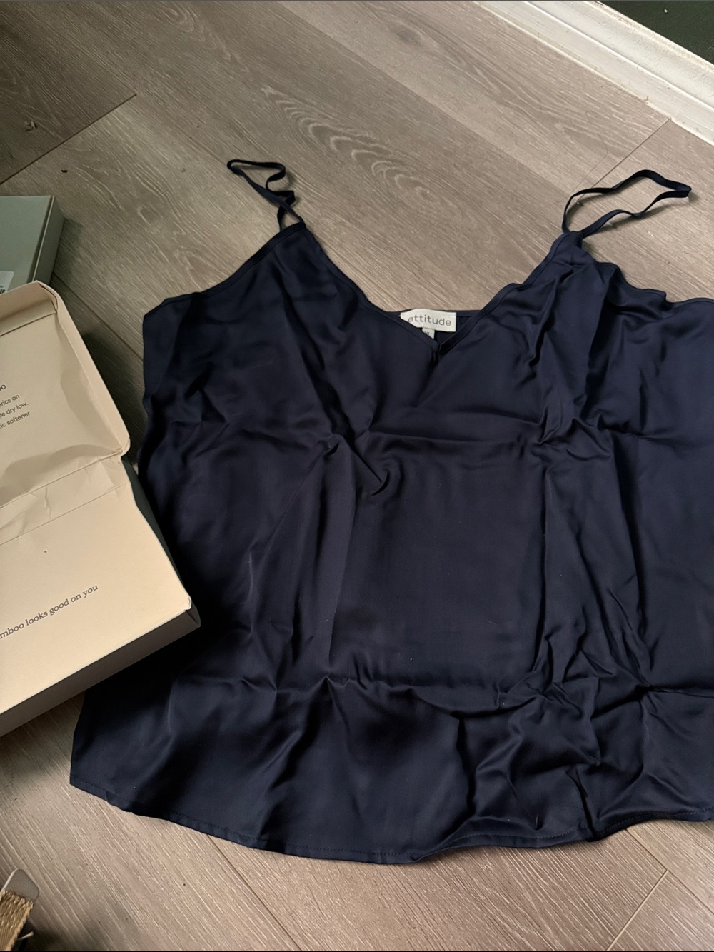 Navy Satin V-Neck Cami Tank Top Ettitude